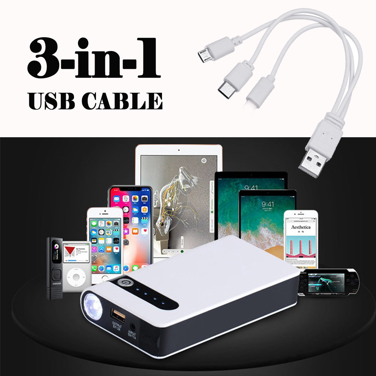 Portable Car Jump Starter USB Power Bank Emergency Battery Charger