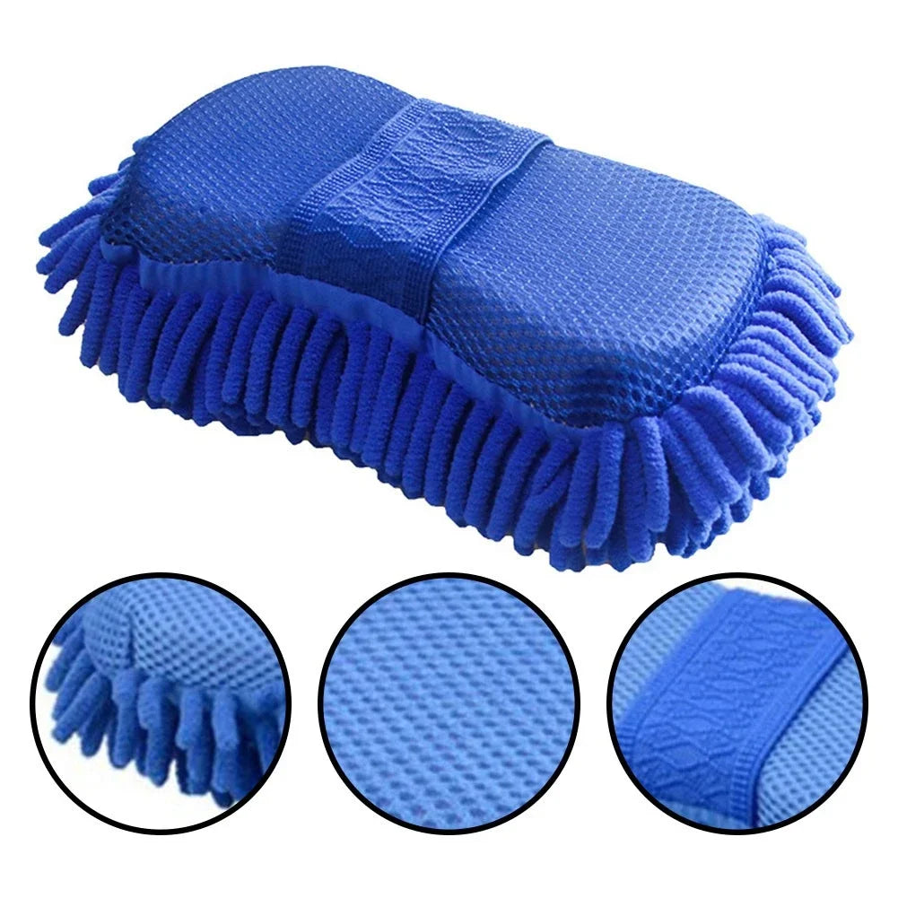 1 Pc Blue Microfiber Chenille Car Wash Sponge Care Washing Brush Pad